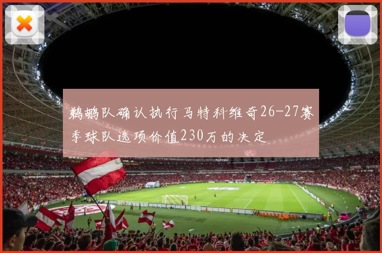 鹈鹕队确认执行马特科维奇26-27赛季球队选项价值230万的决定